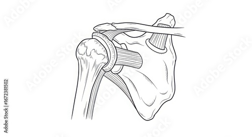 Detailed anatomical sketch of the human shoulder joint showing the humerus scapula and clavicle for medical education and anatomy study