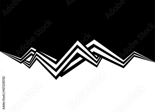 Transition from black to white. Vector pattern of intertwined sharp parallel retro lines. Broken Design Element. Abstract Vector Background for Covers, Advertising, Packaging. Broken Waves
