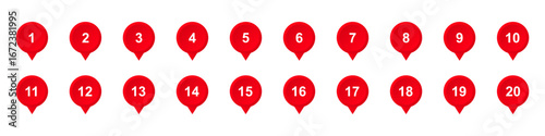 Red markers display numbers from one to twenty in a straight line, neatly arranged in a row.