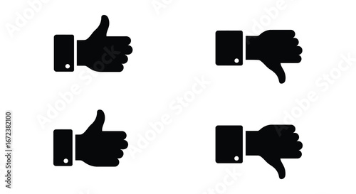 Set of thumbs up and thumbs down hand gestures in black silhouette