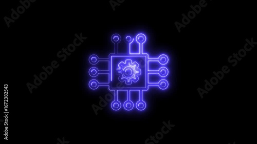 Wallpaper Mural Glowing Neon Circuit Board Icon with Gear Symbol Technology Concept Isolated on Black Background Torontodigital.ca