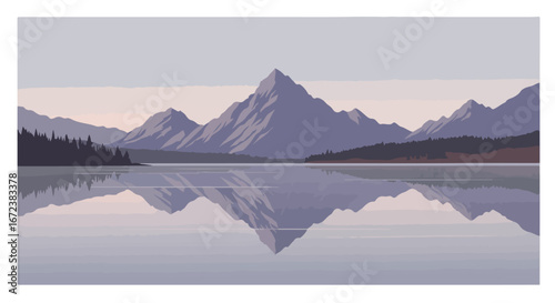 Mountains Reflecting on Lake Surface near Forest in Mountainous Location