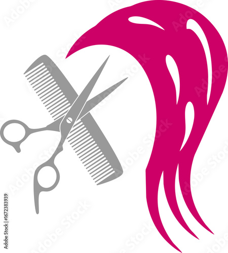 Schere und Kamm, Frau, Haare, Friseur, Logo, Hintergrund