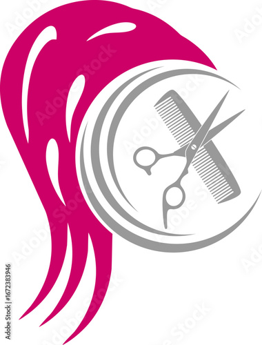 Schere und Kamm, Frau, Haare, Friseur, Logo, Hintergrund