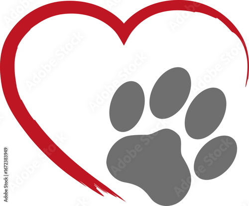 Katzenpfote und Herz, Katzenpfote, Katze, Herz, Katzen Logo, Cat logo