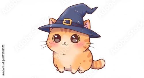 魔法帽子のかわいい猫 優しい光に包まれて. AI Generated