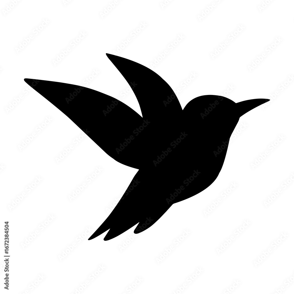 Obraz premium Silhouette of a Hummingbird in Flight A Simple and Elegant Design Evoking Freedom and Grace in Nature's Smallest Aviator