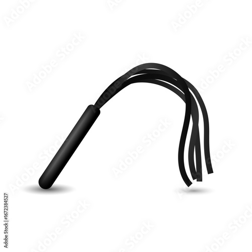 Tail whip. Leather strike for chasing cattle and flogging with sadistic dominance and slave punishment symbol with aggressive vector submission