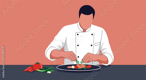 Chef plating food in the kitchen