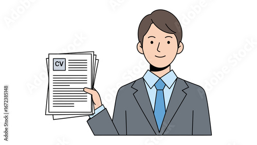 Resume Presentation: A poised individual in professional attire presents their curriculum vitae, symbolizing readiness, ambition, and the pursuit of opportunities.