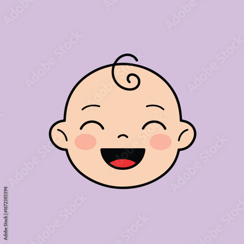 Smiling baby face on lilac background