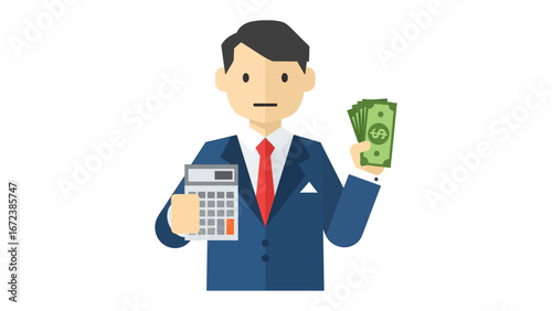 Financial Calculations: A modern illustration showcases a professional, calculating finances with precision, the embodiment of fiscal responsibility and financial acumen.