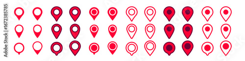 Collection of red and pink location pins highlights precision, usefulness, and clarity in maps.
