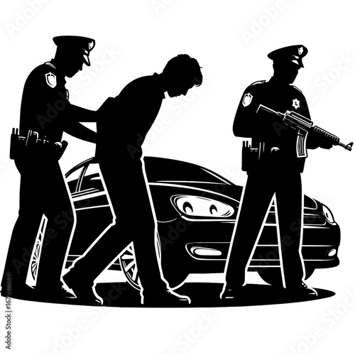 Police officers arresting person against car background