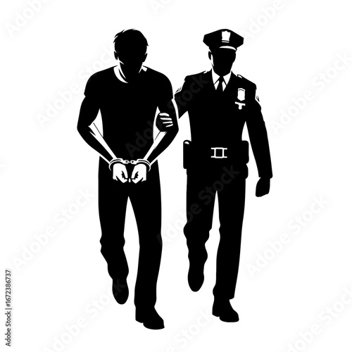 Police officer escorting handcuffed man
