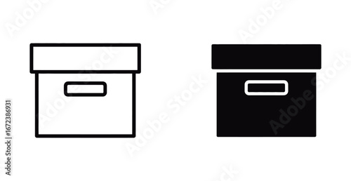 WebStreamline your workspace with modern minimal storage box icons in classic black and white, perfect for organizing office supplies and decluttering home spaces, showcasing simplicity and efficiency