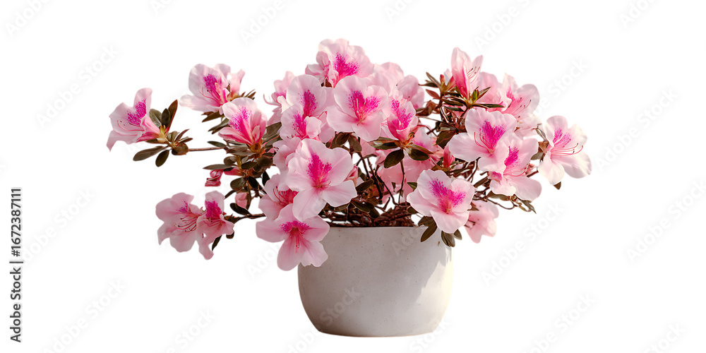 Fototapeta premium Pink azalea flowers in a white pot