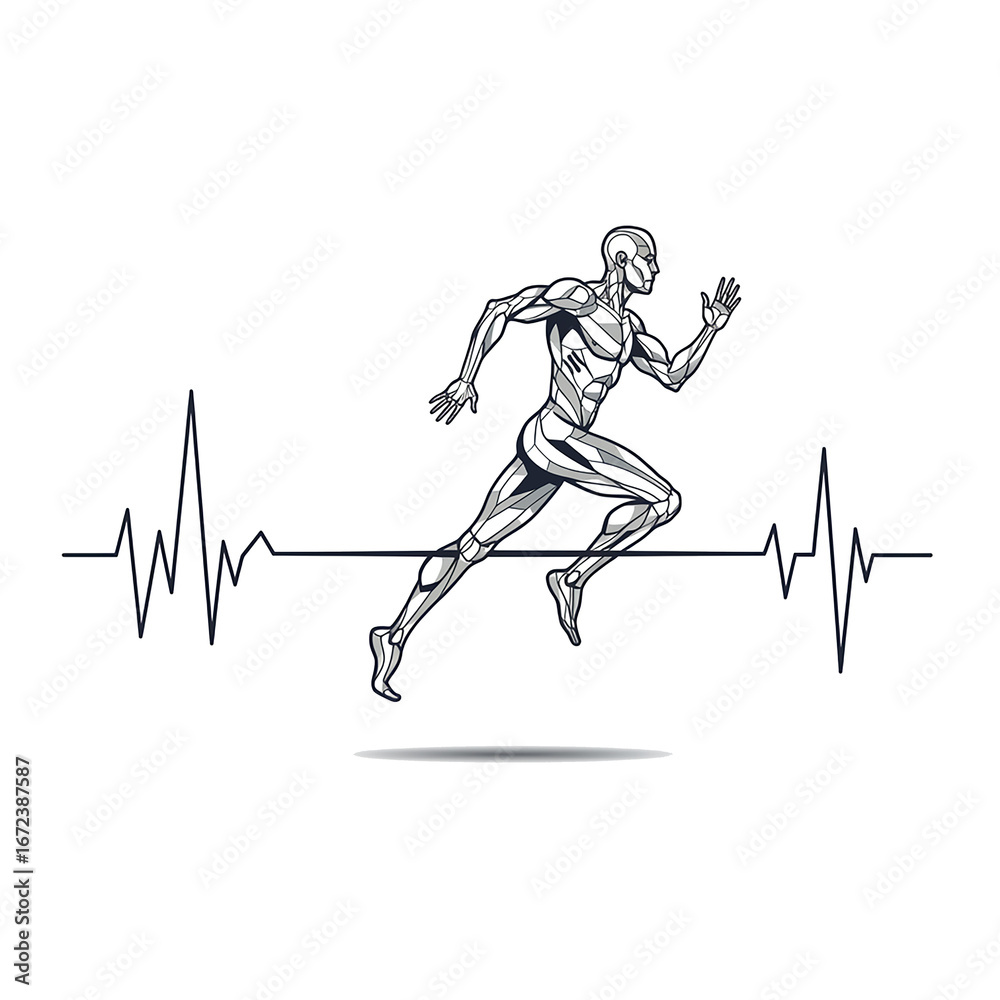 Obraz premium Futuristic Athlete Running with Heartbeat Line – Speed, Endurance and Technology Concept