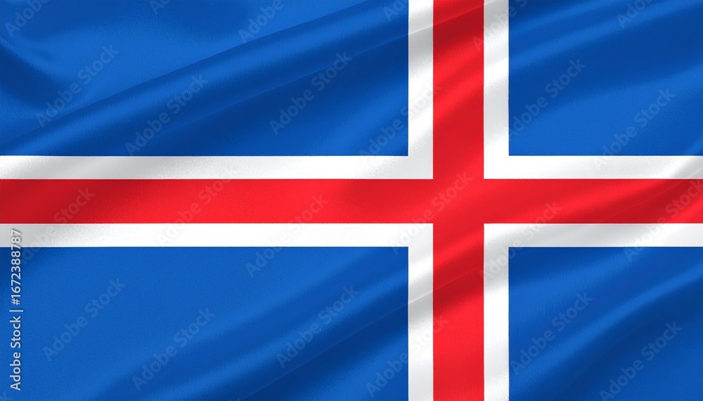 Fototapeta premium Icelandic flag with blue field, red cross outlined in white, offset in Nordic style.