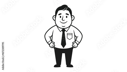 Confident Businessperson: A friendly, professional cartoon businessperson stands with hands on hips, conveying confidence and a can-do attitude, perfect for representing business concepts and ideals.