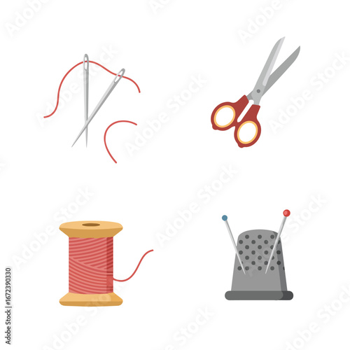 Sewing Kit Tools Displayed on White Background for Craft Projects