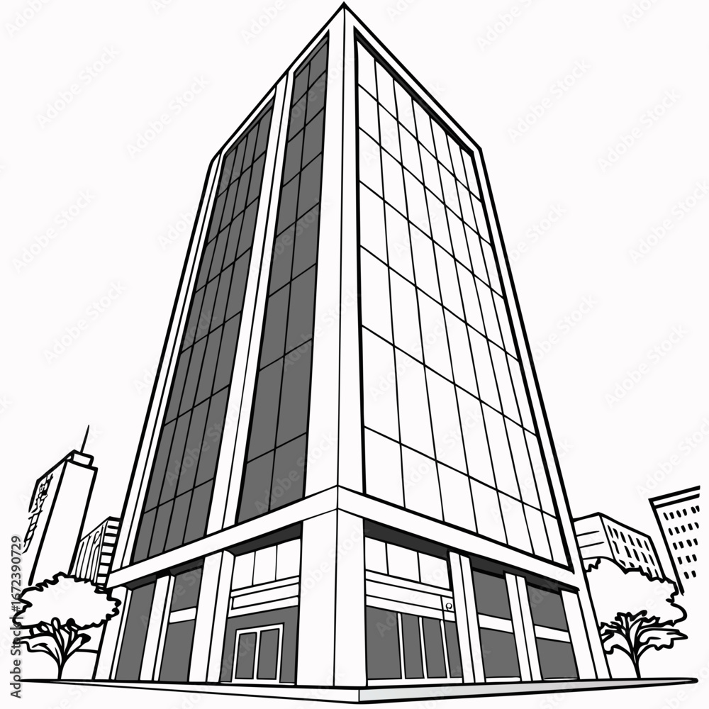 Fototapeta premium Tall office building in a city with trees and other structures