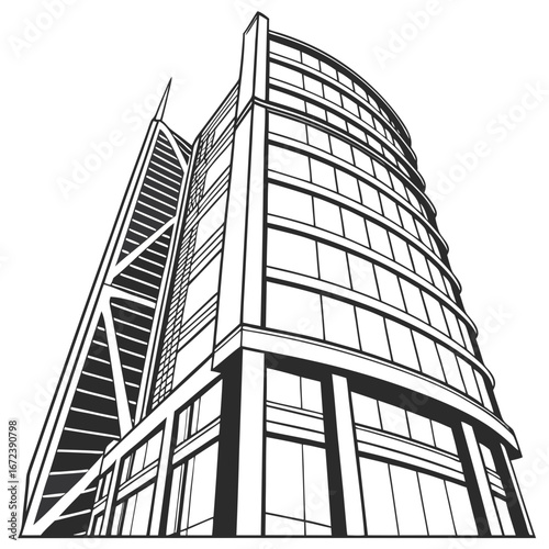 Curved Skyscraper Building Line Art architecture