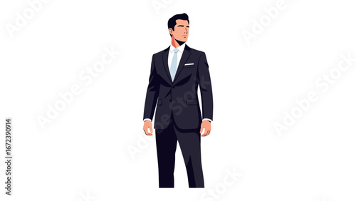 Man in a Business Suit: A sophisticated and confident man stands in a tailored business suit, embodying elegance and professionalism. Ideal for business, fashion, and corporate projects.