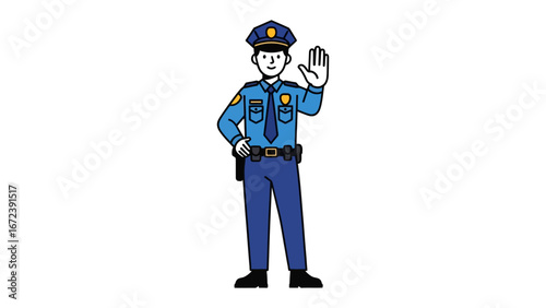 Officer's Directive: An illustrated depiction of an officer giving a hand sign and maintaining safety with determination and attention to detail.
