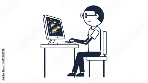Digital Code: A person in a relaxed posture engaging deeply with the art of digital code, fingers flying across the keyboard, the screen illuminated with the vibrant world of technology. 