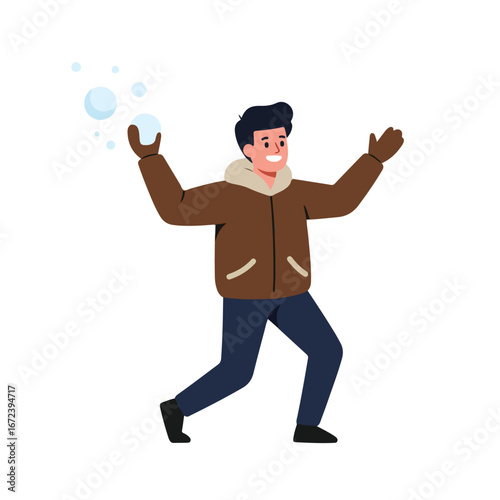 Person throws snowballs during winter