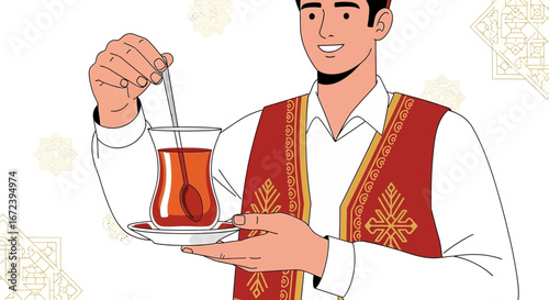 A Man in Traditional Attire Prepares And Presents A Delightful Beverage With Grace