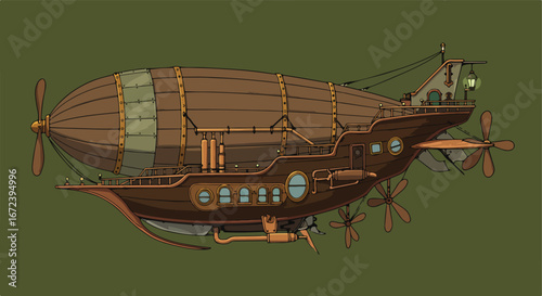 Steampunk Airship Flying Silently in the Sky
