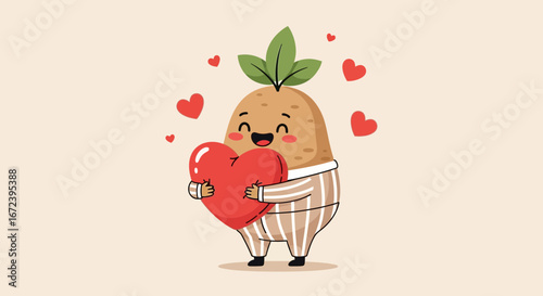 A Cheerful Animated Potato Character Embracing A Big Heart For Romance And Affection