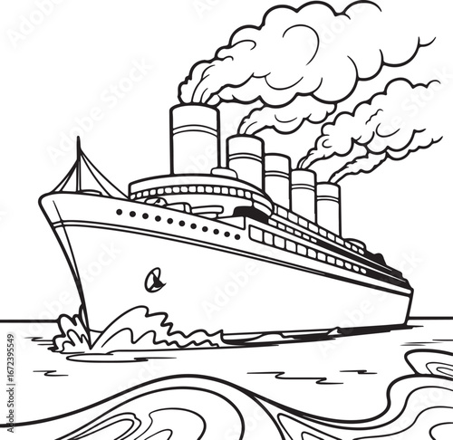 A vibrant vector illustration of a cruise ship sailing on the vast ocean with a calm sky