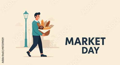 A Cheerful Gentleman Excursioning With Bread Basket On A Pleasant Market Day's Outing