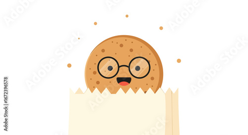 A Smart Cookie With Glasses Emerging From a Paper Bag, Cute And Unique Design