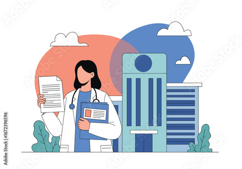 Healthcare professionals building modern medical facilities with advanced diagnostic tools and patient care services