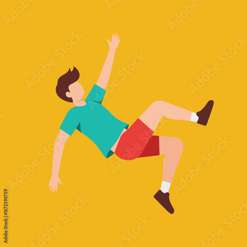 Person Falling Down on Yellow Background Flat Vector Graphic