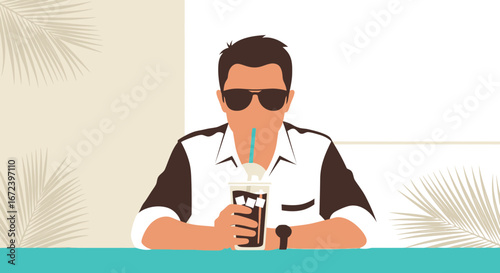A Stylish Individual Relaxing And Enjoying A Refreshing Beverage In The Sun