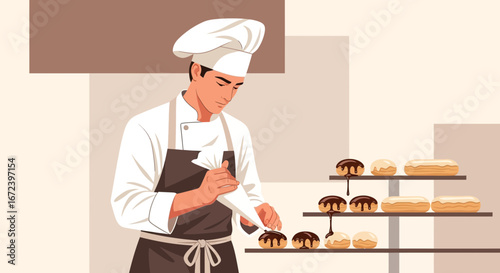 A Chef Precisely Decorates Exquisite Pastries and Cakes for Gourmet Dessert Presentation