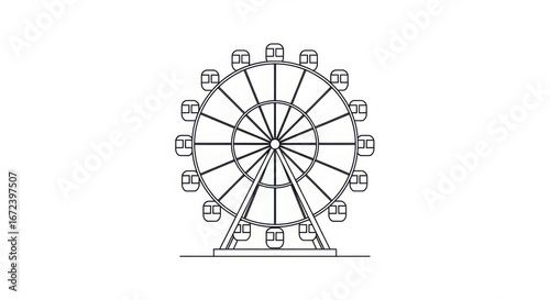 Detailed outline drawing of a classic ferris wheel amusement ride offering scenic views and fun park experiences for all ages.