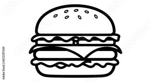Classic burger icon simple line art delicious hamburger sketch fast food graphic for menus websites and design projects
