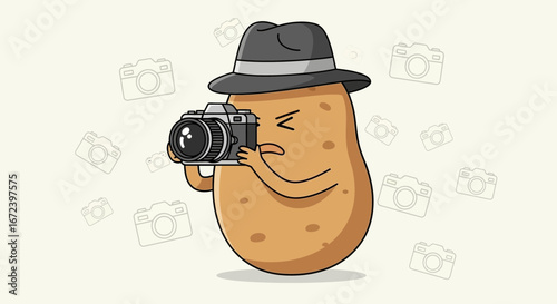 A Comical Spud Portraying A Photographer, Capturing Moments With Photographic Prowess