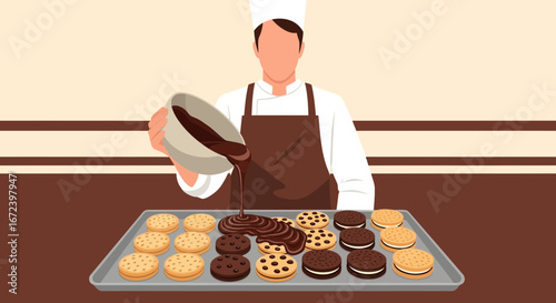 A Culinary Artisan Decorates Artisan Biscuits With Sumptuous Chocolate Glaze