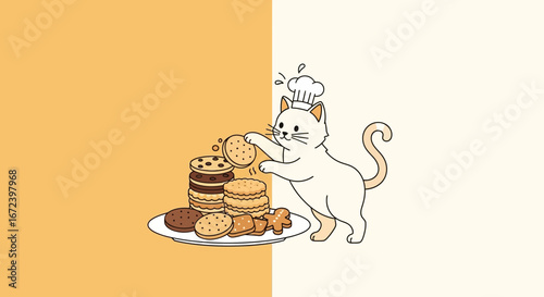 A Culinary Cat Carefully Arranges Cookies And Delivers Charming Sweetness To All