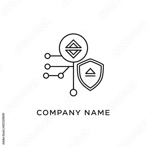 Abstract Network Security Logo - Shield and Interconnected Nodes.