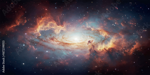 Spiral galaxy in deep space, showcasing cosmic dust and stars, a celestial phenomenon