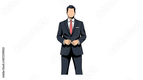 Formal Figure in Attire: a dignified individual, exuding professionalism and confidence, stands impeccably dressed in a suit with a poised posture, radiating authority and sophistication.
