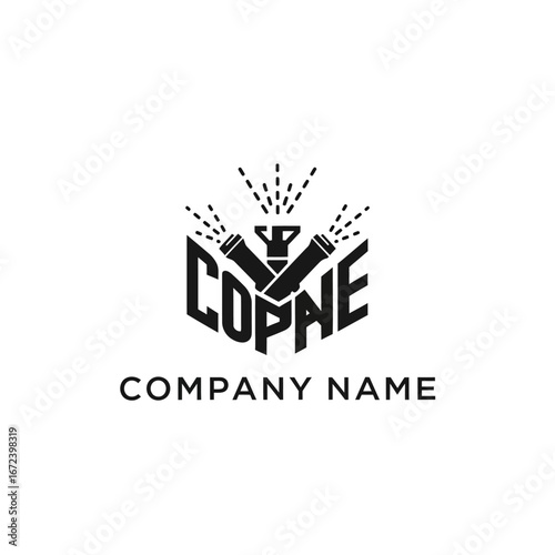 Abstract Pipe Spray Logo - COPNE Wordmark for Irrigation or Plumbing Business.